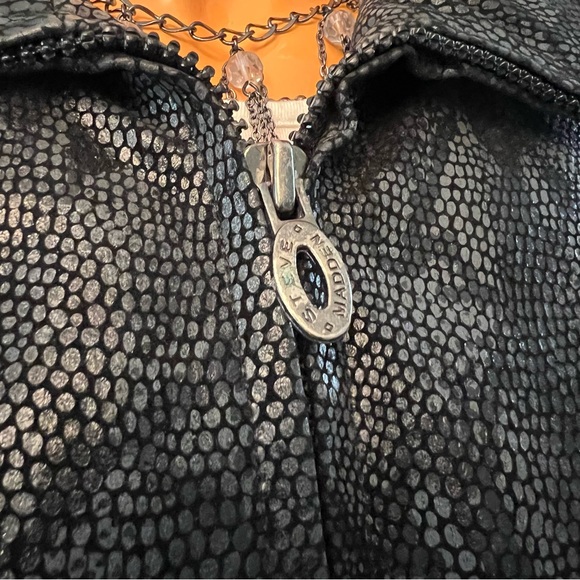 STEVE MADDEN Snakeskin Texture Genuine Leather Jacket - Picture 5 of 15